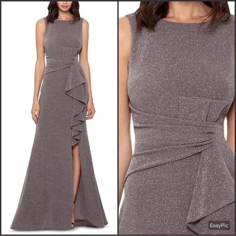NWT Betsy & Adam Sleeveless Taupe Glitter Gown Dress Size 10